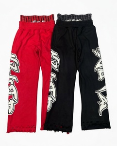 Pantalon surdimensionné déchiré à double taille avec impression personnalisée Glory, qualité supérieure pour tenue décontractée, unisexe, vente en gros OEM - Product Image 1