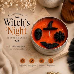 Vela Aromática Artesanal Moderna de Cera de Soja en Lata Metálica, Decoración de Halloween, Regalo, Recuerdo de Fiesta, Fragancia Gótica para el Hogar, Sombrero de Bruja - Product Image 4