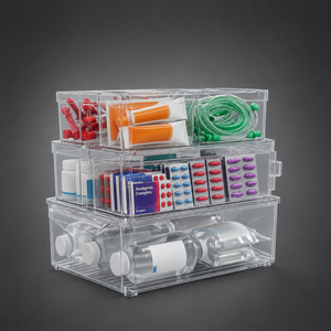 Stackable Clear Storage <b>Bins</b> Set for Medical Supplies, Medicines, First Aid Kits & Clinic Organization - Product Image 1