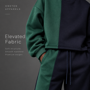ONETEN APPARELS Winter Unisex Hooded Solid Color-Block <b>2</b>-Piece Tracksuit Set Full Sleeve Crew Neck Loose Fit Casual <b>Sweatshirt</b> - Product Image 5