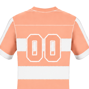 <b>Peach</b> White Short Sleeve Rugby Jersey Crew Neck Striped Rugby <b>Shirt</b> Athletic Performance Training Match Team Sportswear - Product Image 4