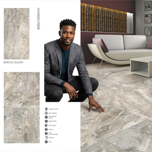 Brecia Silver Marble Look Porcelain Tiles 600x1200mm 12mm Thick Acid-Resistant Anti-Slip Glazed Floor <b>Wall</b> Tiles 4-Year Warranty - Product Image 1