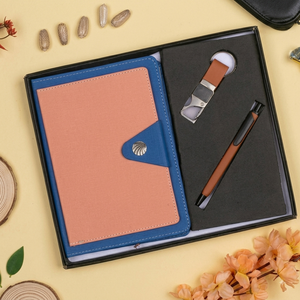 Jute Cover <b>A5</b> Diary Case Bound <b>Notepad</b> Set with Pen and Keychain Premium Gift for Office Use - Product Image 1