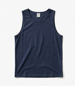 Men's <b>Navy</b> Sleeveless Tank <b>Top</b> O-Neck Solid Color Knitted Casual Wear - Product Image 1