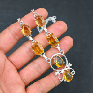 Collar de Plata de Ley 925 Hecho a Mano con Citrino Amarillo, Forma Ovalada, Gema Amarilla, Joyería Infantil, Regalo Elegante de Alta Calidad - Product Image 1