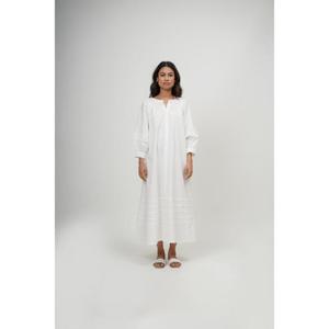 Vestido Maxi Blanco de Manga Larga, Corte Holgado, Cuello Redondo, Algodón Sólido, Vestido Casual de Verano, Tejido Transpirable, Dobladillo Recto, Venta al Por Mayor - Product Image 1
