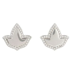 Boucles d'oreilles clous en argent cristal feuille de lierre avec bordure en pierres étincelantes, design géométrique élégant, bijoux de mode pour femme, idéales pour les soirées - Product Image 1