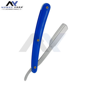 Hot Sale Barber Razor Salon Foldable Stainless Steel Blade Shaving Razor <b>Swing</b> Lock Blue & Silver Plastic Handle Barber Shaving - Product Image 3