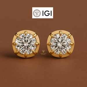 Pendientes de Diamantes Redondos con Engaste de Oro Sólido de 14K/18K, Diamantes Cultivados en Laboratorio con Calidad VVS, Certificados por IGI, Regalo de Boda para Mujer - Product Image 3