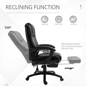 Sedia da Ufficio Direzionale con Schienale Alto e Comodo Poggiapiedi, Ergonomica Regolabile in PP per Casa e Ufficio, Seduta Girevole Nera - Product Image 5