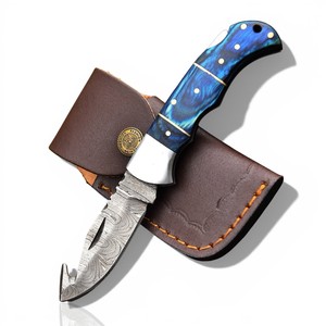 Couteau de chasse DIY d'extérieur, lame en acier Damas, pointe tombante, verrouillage arrière, manche en bois Pakka, couteau de survie tactique pliant, OEM ODM - Product Image 1