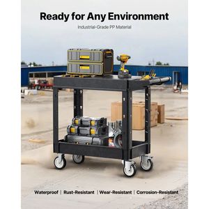 Carrello Multiuso Resistente con Capacità di Carico di 250 Kg, Carrello di Servizio a Due Ripiani Girevole a 360 Gradi con Mensole da 80 x 45 cm - Product Image 5