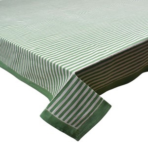 Stripe Green Olive 10 Seater <b>Tablecloth</b> 180x270cm Handcrafted Block Printed 100% Cotton Wedding Dining Home Decor Style - Product Image 1