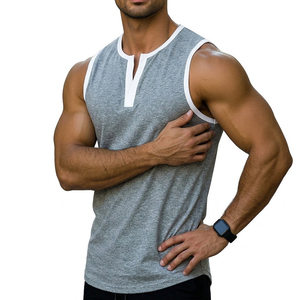 Débardeurs décontractés pour hommes en coton et élasthanne haute densité, col en V élégant, bordure contrastante, personnalisables avec logo – Vente en gros - Product Image 4