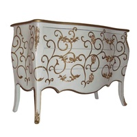 Commode de luxe en bois massif de style français antique peinte en blanc décorée avec de la peinture à la main couleur or pour chambre à coucher