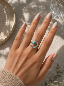 Sterling Silver Crescent Moon <b>Turquoise</b> <b>Ring</b> Boho Statement Gemstone Jewelry for Women Gift - Product Image 5