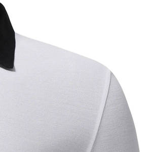 Polo de Algodón Blanco para Hombre, Manga Corta, Corte Ajustado, Ribete en Contraste, Color Sólido Informal, Tejido de Punto, Largo Regular - Product Image 3