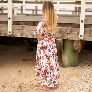 Nouvelle arrivée, robe d'été pour femmes, longue, 100% coton, col en V, manches longues, coupe évasée, robe de soleil formelle - Product Image 2