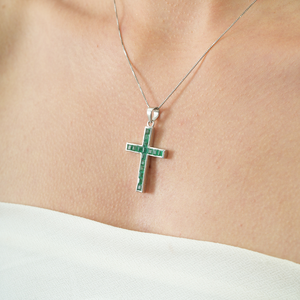 Pendentif croix en argent sterling 925, émeraude naturelle taille princesse, best-seller, bijoux fins unisexes, à porter au quotidien - Product Image 4
