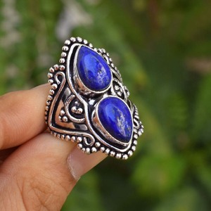 Handmade <b>Lapis</b> <b>Lazuli</b> Designer <b>Ring</b> Artisan 925 Sterling Silver Jewelry - Product Image 1