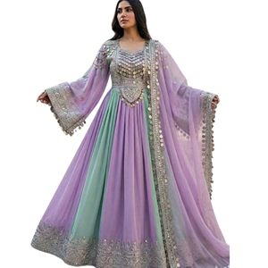 Robe afghane Kuchi pour femmes, style indien Banjara, couleur contrastée, coupe trapèze, broderie lourde, robes de mariage, best-seller - Product Image 1