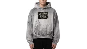 Sweat à capuche oversize pour homme, imprimé tie-dye, en molleton bouclette, avec logo personnalisé, coupe ample, broderie vieillie, strass, style vintage - Product Image 6