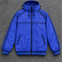 Blouson matelassé bleu à capuche pour homme, coupe-vent, décontracté, hiver, fermeture éclair, col montant, coupe régulière, rembourrage épais en polyester