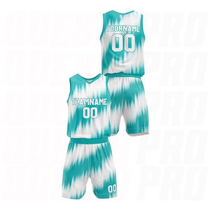 ชุดบาสเก็ตบอลแบบกำหนดเองสีเขียวอมฟ้าลายฮาล์ฟโทน ผ้าระบายอากาศดี เสื้อเจอร์ซีย์และกางเกงขาสั้นสำหรับทีมที่กำหนดเอง - Product Image 2