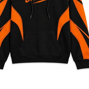 Chalasa <b>Men's</b> <b>Black</b> Orange Color Block Hoodie Streetwear 100% Cotton Fleece Oversized Fit Autumn Hoodie <b>Sweatshirt</b> - Product Image 5