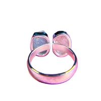 Bague géométrique artisanale à deux pierres, ajustable, en argent sterling avec quartz rose, sertie clos, haute qualité, pierre de naissance
