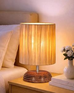 Lampe de table en bois avec abat-jour en fibre de raphia, design moderne, forme ronde, prise E27 à deux broches, interrupteur pour chambre à coucher - Product Image 3