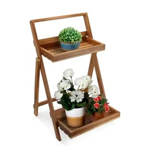 Soportes de madera para flores, estantería de 2 niveles para plantas, diseño rústico para uso en interiores con plantas y flores verdes - Product Image 1