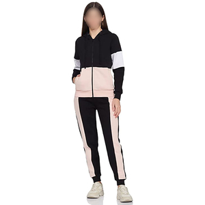 Survêtements de sport personnalisés avec logo, fabrication OEM/ODM, vente en gros, marque privée, ensemble sweat à capuche et pantalon color block pour femmes - Product Image 1