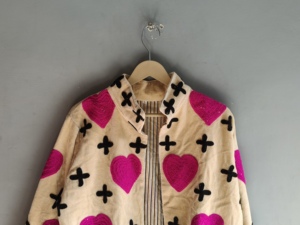 Heart Pattern Embroidered Velvet Jacket <b>Women</b> Autumn Stand Collar Full Sleeve Bohemian Style <b>Coat</b> Handmade Design GIFT <b>FOR</b> HER - Product Image 4