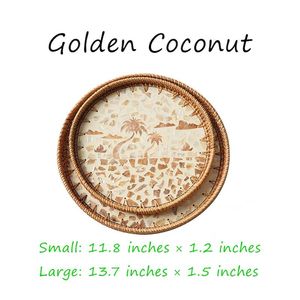 Plateau de service décoratif en rotin et nacre à motif de feuilles d'émeraude, idéal pour la décoration intérieure et la présentation de collations, par UO - Product Image 4