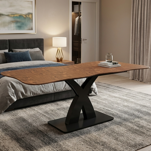 Luxury <b>Solid</b> <b>Wood</b> Live Edge Dining <b>Table</b> with Artistic Cross Base Design - Product Image 1