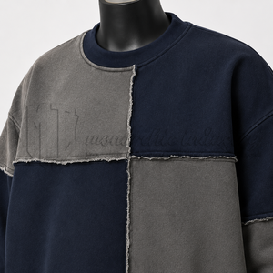Sudadera Oversize de Cuello Redondo para Hombre, Estilo Patchwork, Felpa Francesa, Casual, Streetwear, Otoño, Tejido de Algodón - Product Image 6