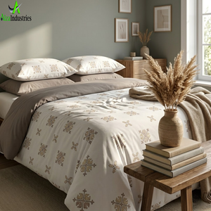 Export Quality Super King 120x120 Inch Cotton Bedsheet <b>Set</b> Neutral Motif Print Comfortable Premium <b>Bedspread</b> with 2 Pillowcases - Product Image 4