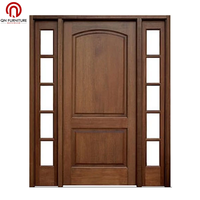 Puerta Exterior de Madera Clásica Minimalista Moderna, Marcos de Madera Sólida, Acabado Natural, Aislamiento Térmico, Apertura Lateral, Puerta Doble