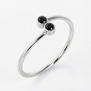 Rhaya Jewels Women's Elegant Rhodium Plated 925 Sterling Silver Dual Cut Black Onyx Bezel Setting <b>Dainty</b> Band Trendy <b>Ring</b> - Product Image 3