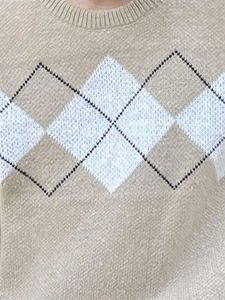 Geometric Pattern Argyle Pullovers Jumper Spring Autumn Loose O-Neck <b>Knitted</b> Sweaters Casual Plus Size <b>Men's</b> Sweaters - Product Image 3