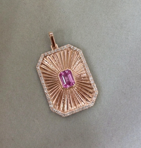 Colgante Unisex de Oro de 9 Quilates con Zafiro Rosa Natural y Diamantes en Forma de Octágono, Joyería Fina con Relieve - Product Image 2