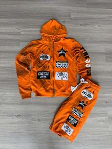 Patchwork Tracksuit <b>Full</b> <b>Zip</b> <b>Hoodie</b> Jogger Set Graphic Applique Embroidery Streetwear Custom Casual Sportswear Set OEM - Product Image 2