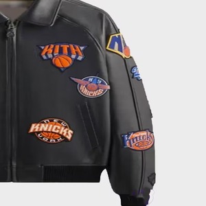 Kith X Avirex New York Knicks Leather Bomber Jacket Windproof <b>Heated</b> Eco-Friendly Black Patch Varsity Premium Streetwear <b>Coat</b> - Product Image 3