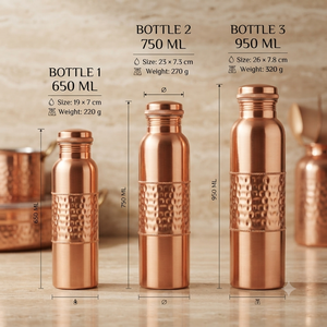 Bouteille d'eau artisanale en cuivre martelé avec bande centrale, réutilisable, bouteille ayurvédique, finition premium, fournisseur en gros, export - Product Image 6