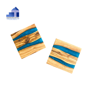 Sous-verres en résine époxy bois écologiques, peints à la main, carrés verts, pour la décoration intérieure, fabriqués au Vietnam – Nouveauté 2026, Vente Flash - Product Image 5