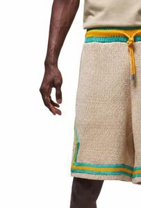 Shorts de bain tissés beiges pour hommes, taille mi-haute, avec cordon de serrage, bande latérale, décontractés, élastiques, 100 % polyester, longueur Bermuda - Product Image 4