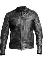 Veste de motard en cuir véritable noir pour homme, style Cafe Racer, coupe ajustée
