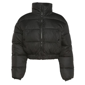 Women's Quilted Puffer Jacket <b>Full</b> Sleeve Hooded Collar Zipper Closure Winter <b>Coat</b> Solid Black Thick Cotton Wadding Long <b>Length</b> - Product Image 4