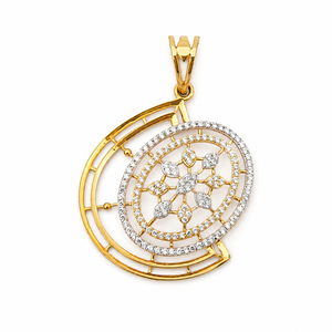 Parure de bijoux florale en or jaune 18 carats à taille brillante pour femme, pendentif et boucles d'oreilles micro-serties, finition polie, pour fêtes et mariages - Product Image 3